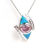 Silver Pendant with Inlay Created  Opal, White and Pink CZ