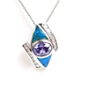 Silver Pendant with Inlay Created Opal, White and Tanzanite CZ