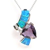 Silver Pendant with Inlay Created Opal, White and Amethyst CZ