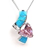 Silver Pendant with Inlay Created Opal, White and Pink CZ