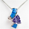 Silver Pendant with Inlay Created Opal, White and Tanzanite CZ