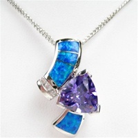 Silver Pendant with Inlay Created Opal, White and Tanzanite CZ