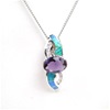 Silver Pendant with Inlay Created Opal, White and Amethyst CZ