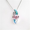 Silver Pendant with Created Opal, White & Pink CZ