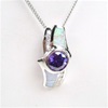 Silver Pendant with Inlay Created Opal, White and Tanzanite CZ