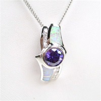 Silver Pendant w/ Created Opal, White & Tanzanite