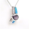 Silver Pendant (Rhodium Plated) w/ Inlay Created Green Opal, White & Amethyst CZ