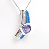 Silver Pendant W/ Created Opal and Tanzanite + White CZ