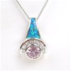 Silver Pendant w/ Created Opal, White & Pink CZ