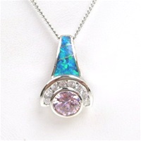 Silver Pendant w/ Created Opal, White & Pink CZ