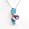 Silver Pendant (Rhodium Plated) w/ Inlay Created Green Opal, White & Amethyst CZ