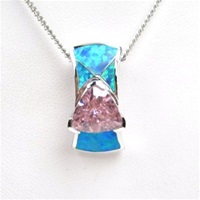 Silver Pendant w/ Created Opal and Pink CZ