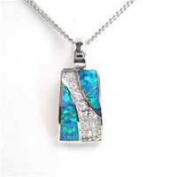 Silver Pendant w/ Inlay Created Opal