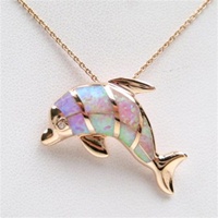 Silver Pendant Rose Gold Plated w/ Inlay Created Opal