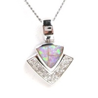 Silver Pendant w/ Inlay Created Opal