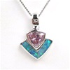 Silver Pendant w/ Created Opal and Pink CZ