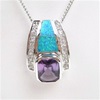 Silver Pendant w/ Created Opal, Wht & Amethyst CZ