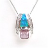 Silver Pendant w/ Created Opal, White & Pink CZ