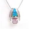 Silver Pendant with Inlay Created Opal, White and Pink CZ