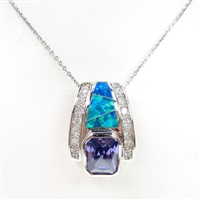 Pendant with Created Opal & Tanzanite CZ