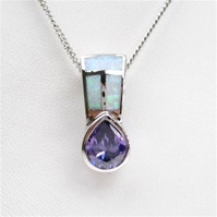 Silver Pendant w/ Created Opal & Tanzanite