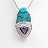 Silver Pendant (Rhodium Plated) w/ Inlay Created Opal, White & Amethyst CZ