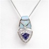 Silver Pendant w/ Created Opal, White & Tanzanite