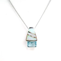 Silver Pendant w/ Created Opal & Blue Topaz