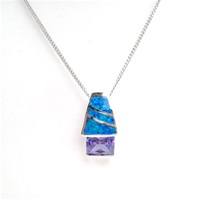 Silver Pendant w/ Created Opal & Tanzanite