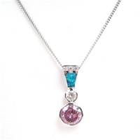 Silver Pendant w/ Created Opal, White & Pink CZ