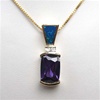 Silver Pendant (Gold Plated) with Inlay Created Opal and Tanzanite CZ