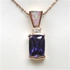 Silver Pendant (Rose Gold Plated) with Inlay Created Opal, White & Tanzanite CZ