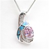 Silver Pendant w/ Created Opal, White & Pink CZ