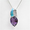Silver Pendant with Inlay Created Opal, White and Amethyst CZ