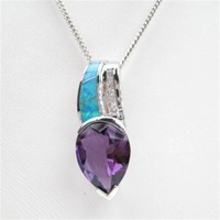 Silver Pendant w/ Created Opal, Wht & Amethyst CZ