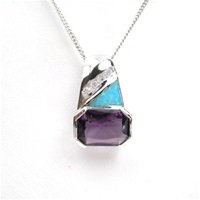 Silver Pendant w/ Created Opal, Wht & Amethyst CZ