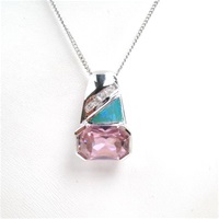 Silver Pendant w/ Created Opal, White & Pink CZ