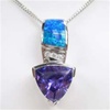 Silver Pendant W/ Created Opal+Tanzanite+White CZ