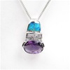 Silver Pendant with Inlay Created Opal, White and Amethyst CZ