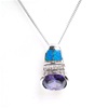 Silver Pendant W/ Created Opal, Wht &Tanzanite CZ