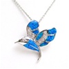 Silver Pendant with Inlay Created Opal and White CZ - Humminbird