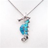 Silver Pendant with Inlay Created Opal  & White CZ