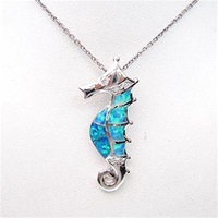 Silver Pendant with Inlay Created Opal  & White CZ