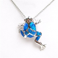 Silver Pendant with Inlay Created Opal  & White CZ