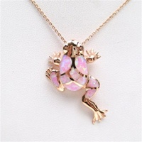 Silver Pendant Rose Gold Plated w/ Inlay Created Opal