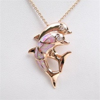 Silver Pendant Rose Gold Plated w/ Inlay Created Opal