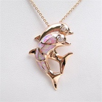 Silver Pendant Rose Gold Plated w/ Inlay Created Opal