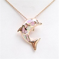 Silver Pendant Rose Gold Plated w/ Inlay Created Opal