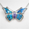 Silver Pendant with Inlay Created Opal, White & Tanzanite CZ - Butterfly
