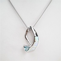 Silver Pendant w/ Created Opal & Blue Topaz